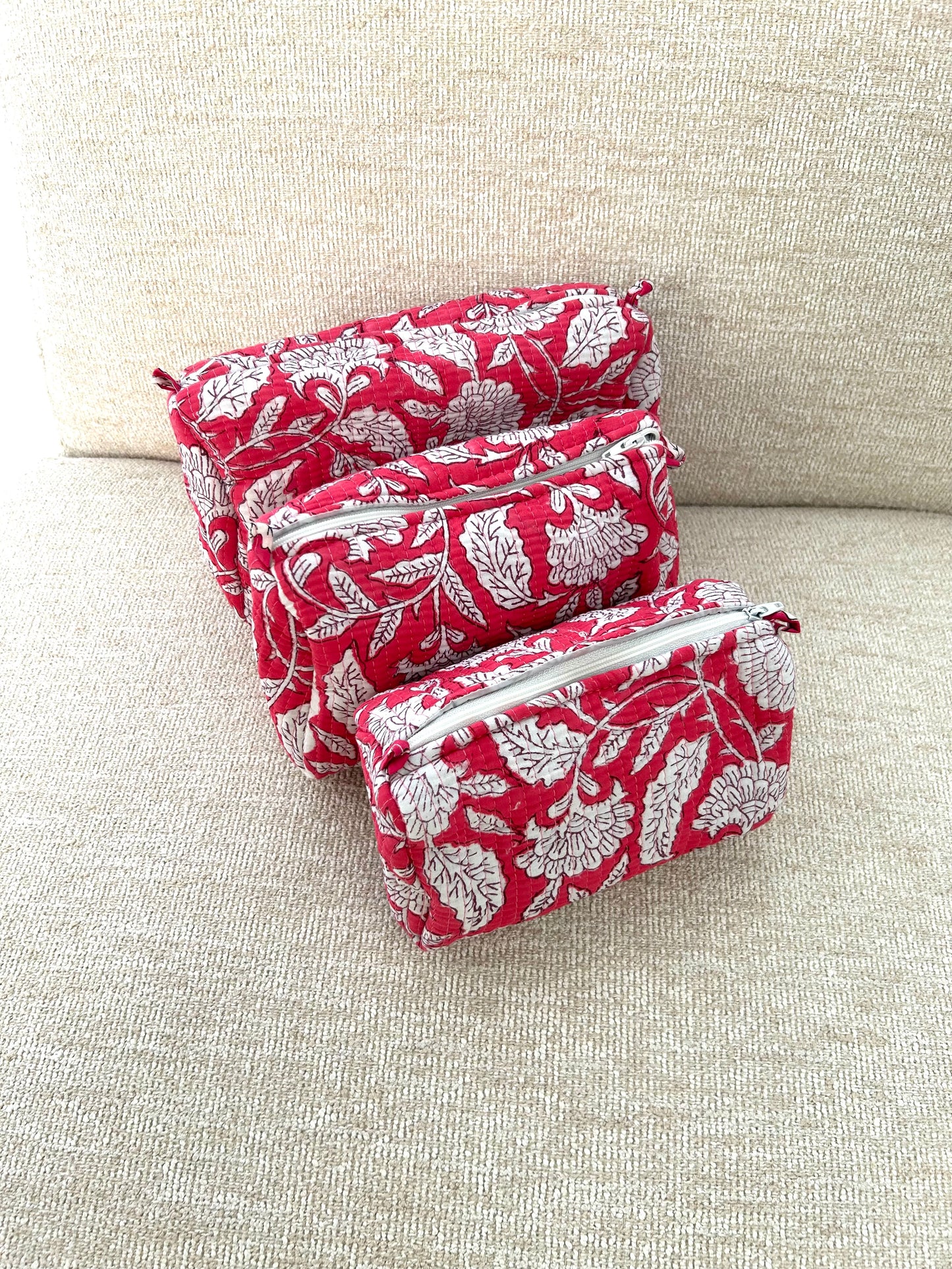 Hand Printed Bohemian Pouches Toiletry Bag Set of Three