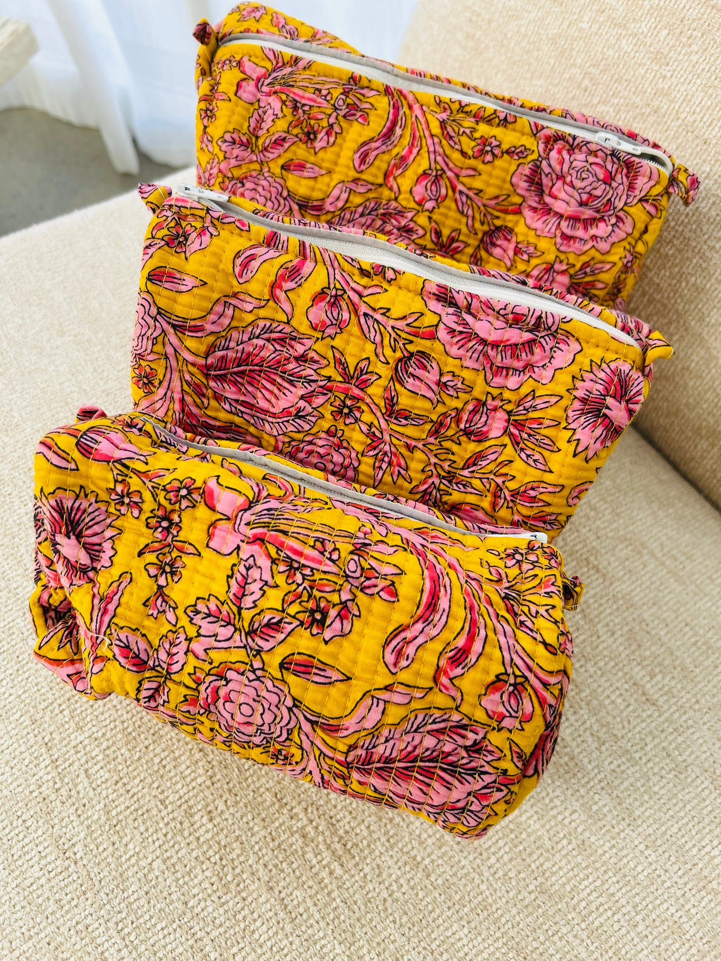 Hand Printed Bohemian Pouches Toiletry Bag Set of Three