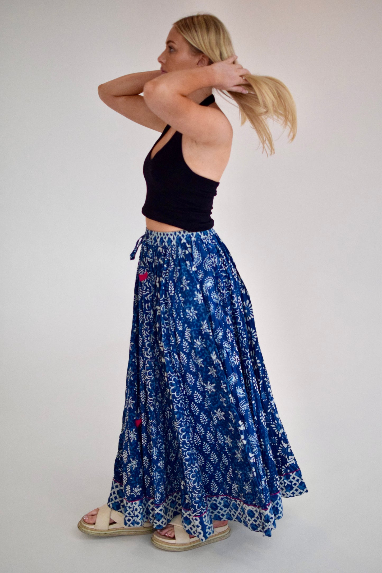 Rajasthani Skirt Maxi-  Indigo Blue Block Print