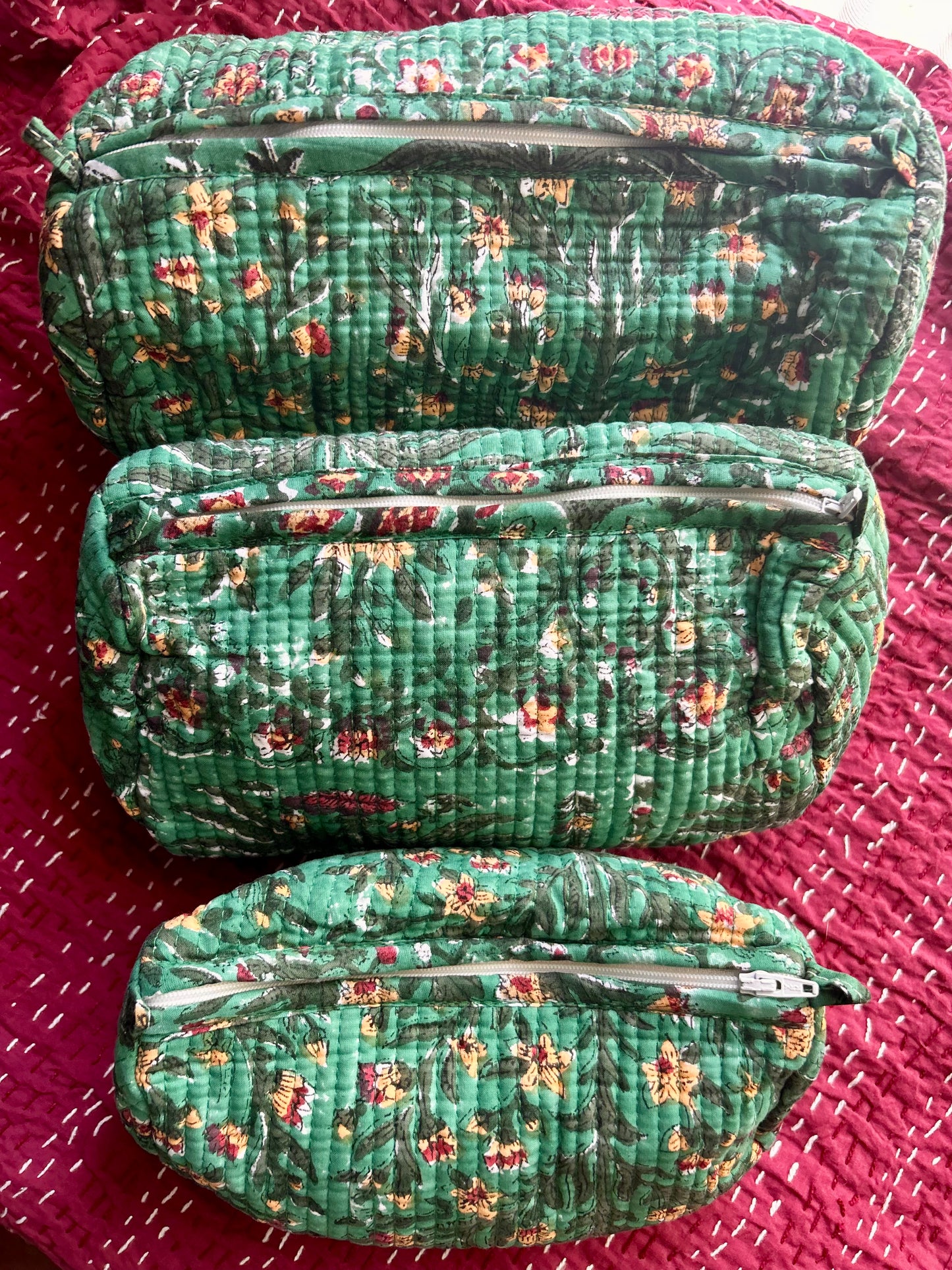 Hand Printed Bohemian Pouches Toiletry Bag Set of Three