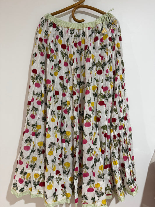 Rajasthani Skirt Maxi- White Marigold print