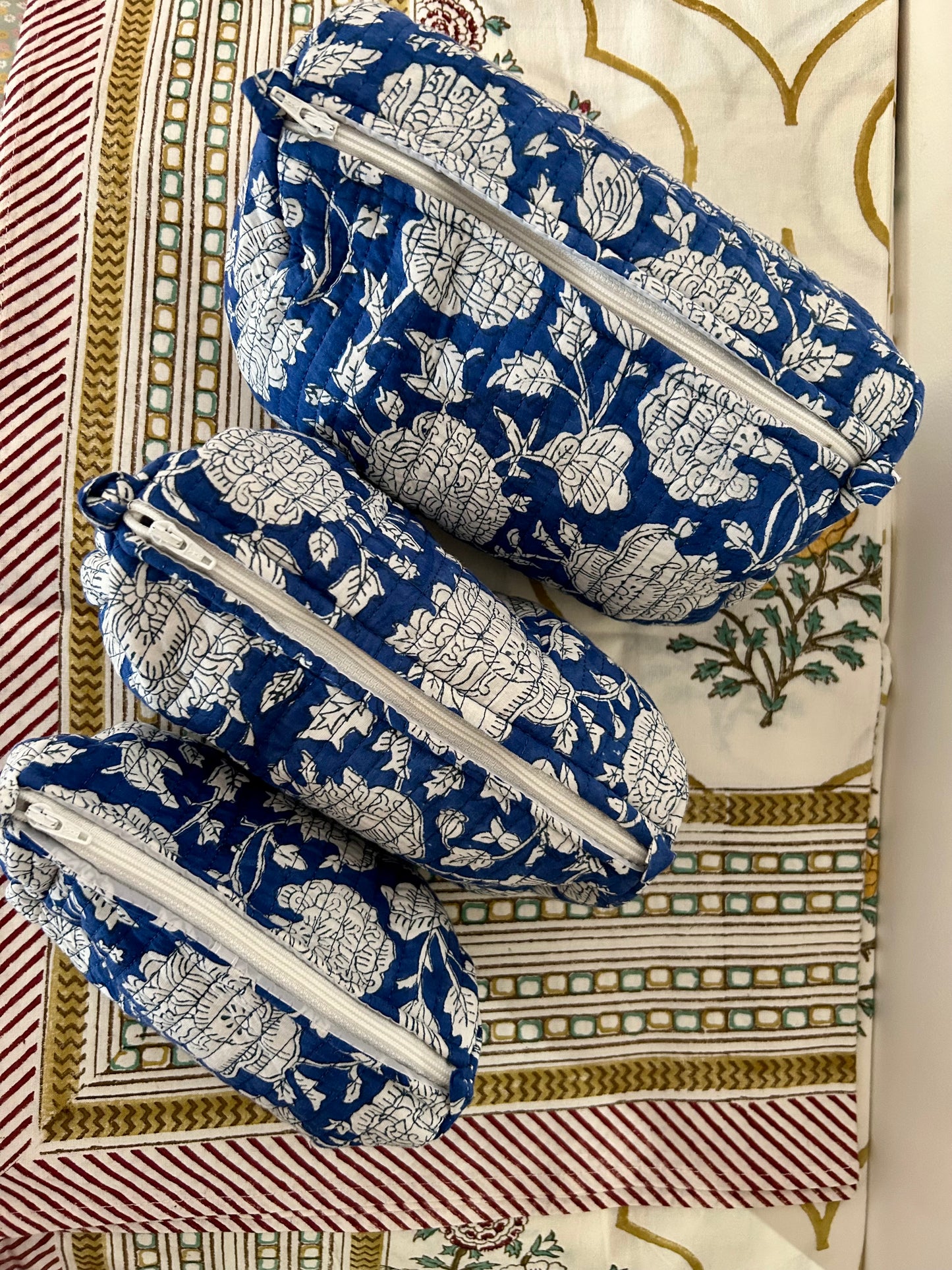 Hand Printed Bohemian Pouches Toiletry Bag Set of Three