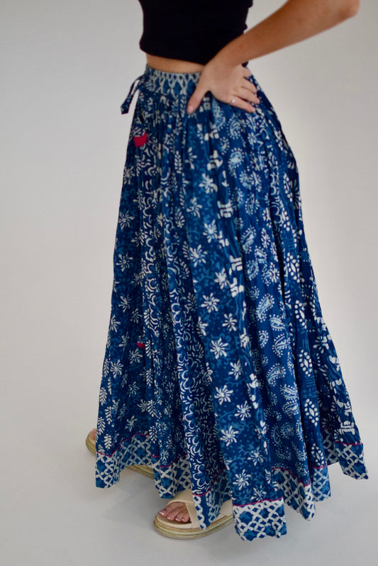 Rajasthani Skirt Maxi-  Indigo Blue Block Print
