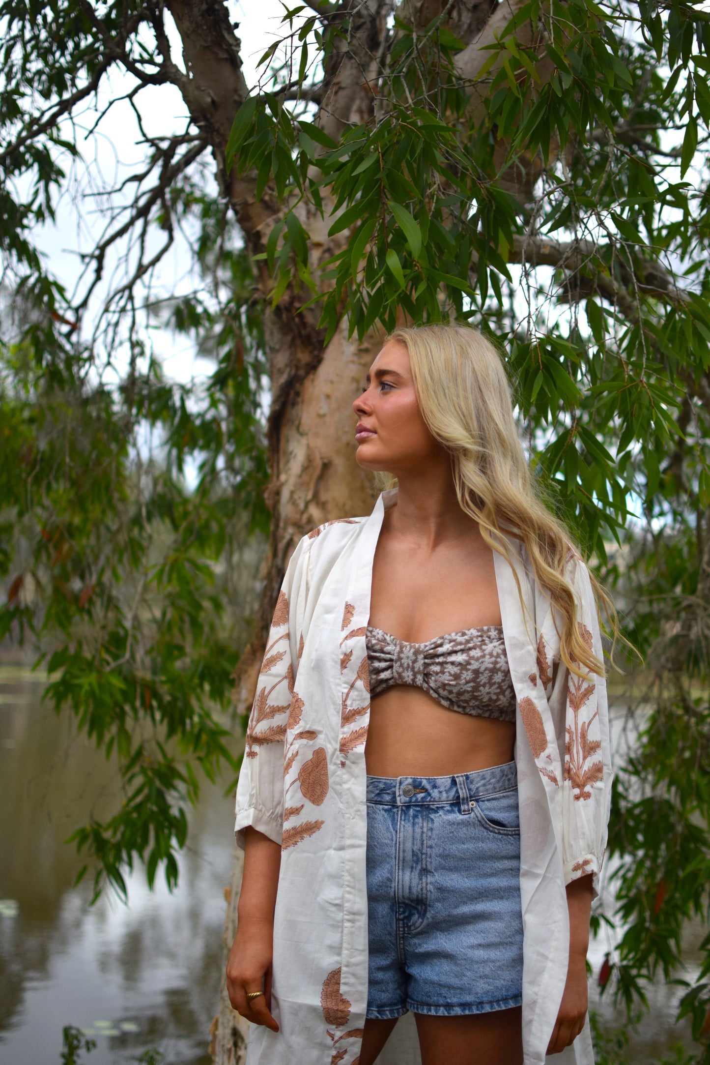 Karma Jacket - White with Beige Marigold