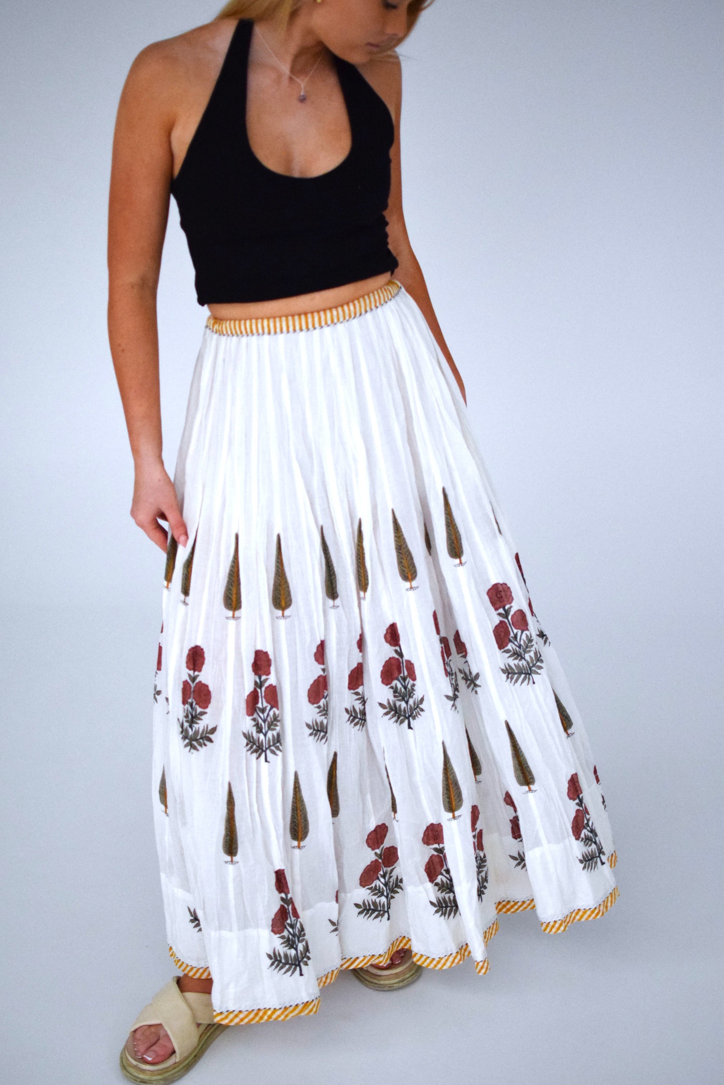 Rajasthani Skirt Maxi- White with Print