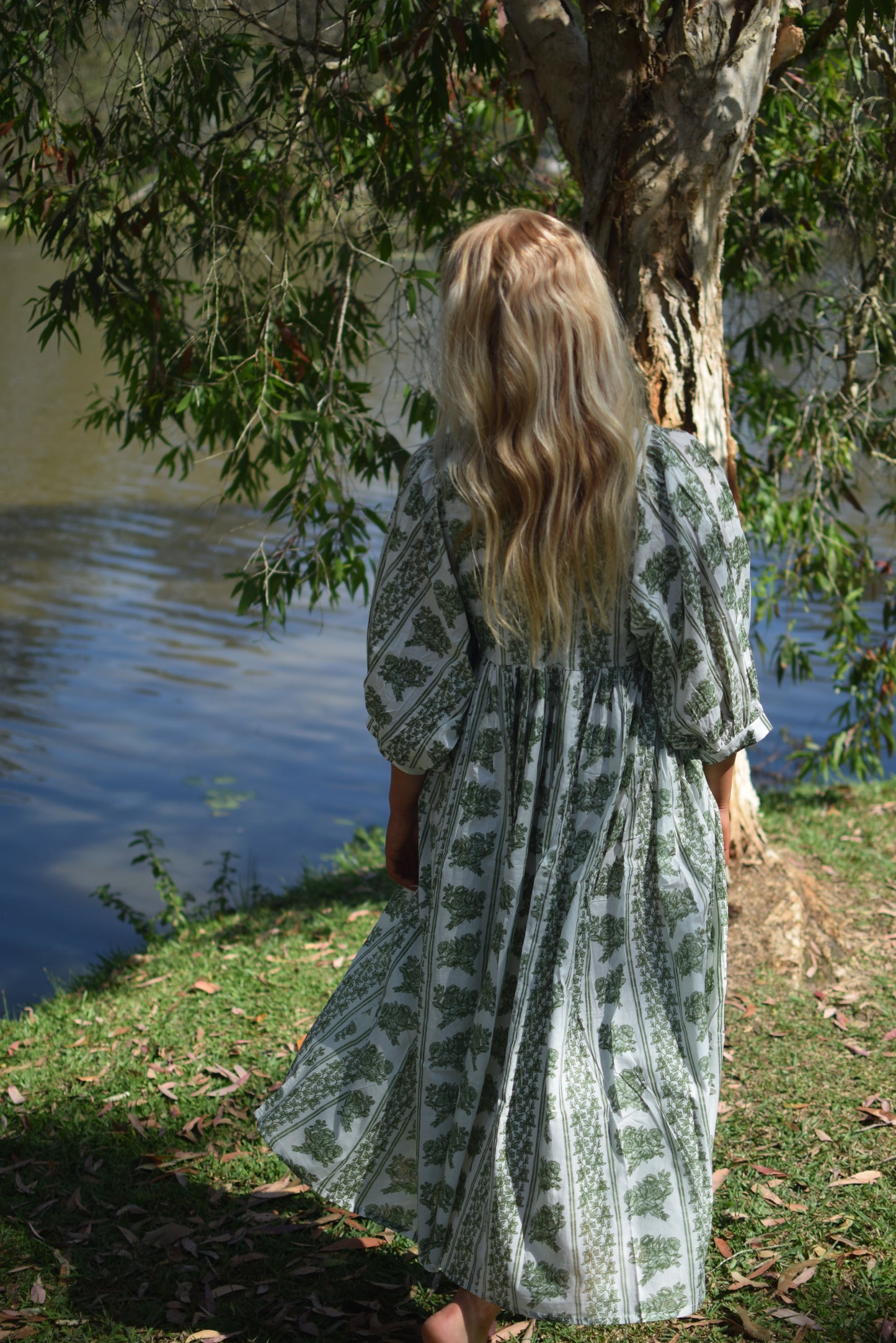Ava Midi Dress - Green and White