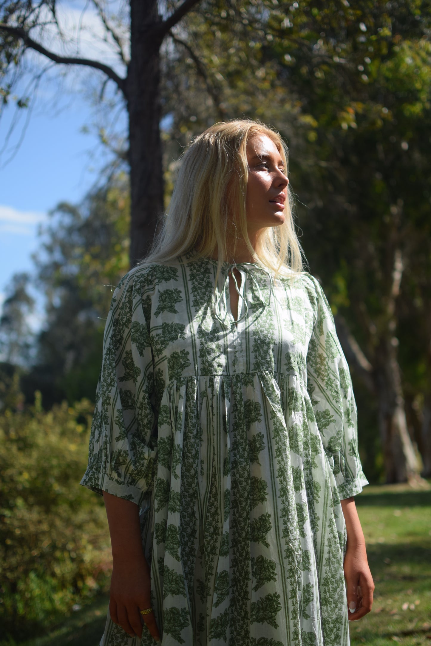 Ava Midi Dress - Green and White