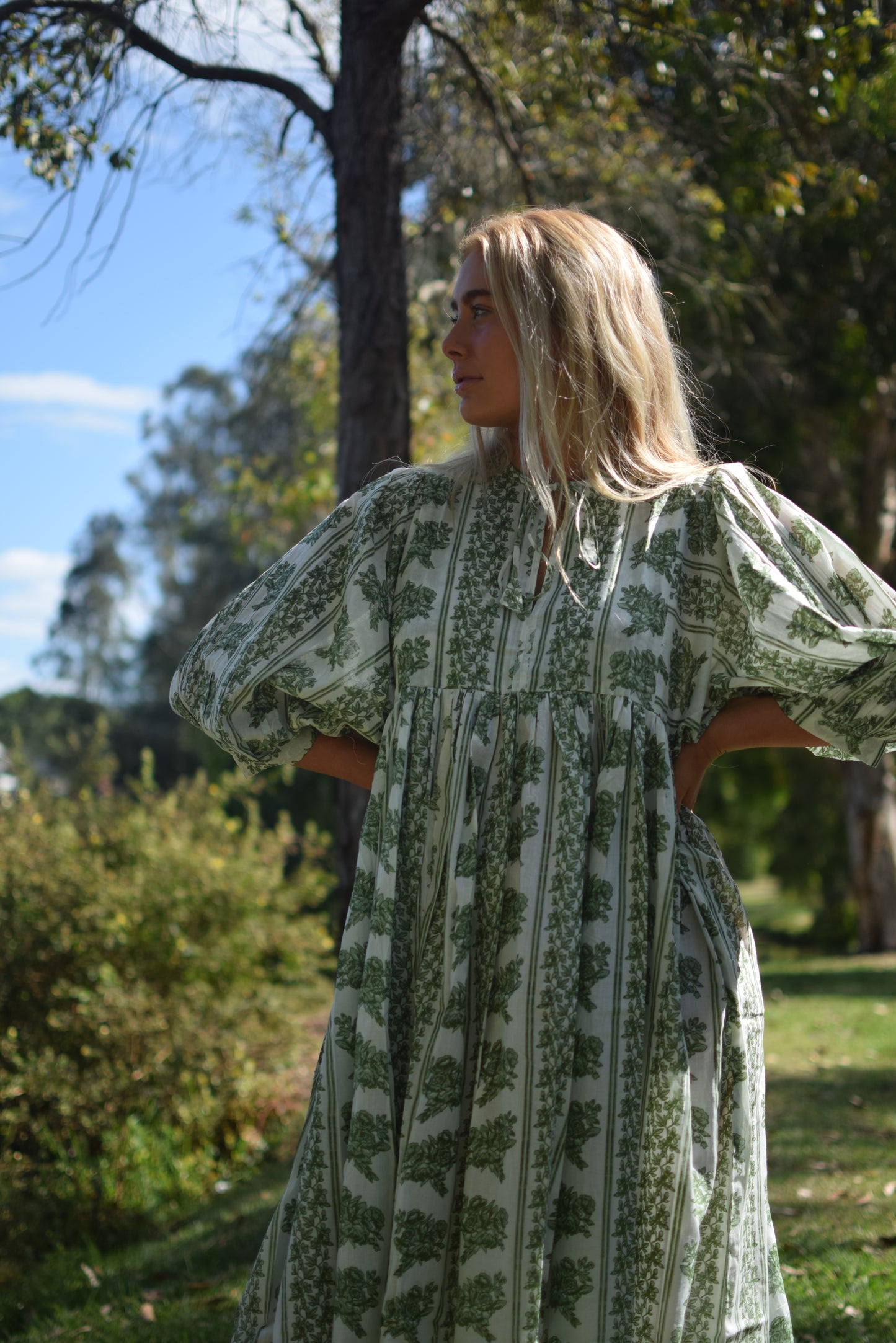 Ava Midi Dress - Green and White