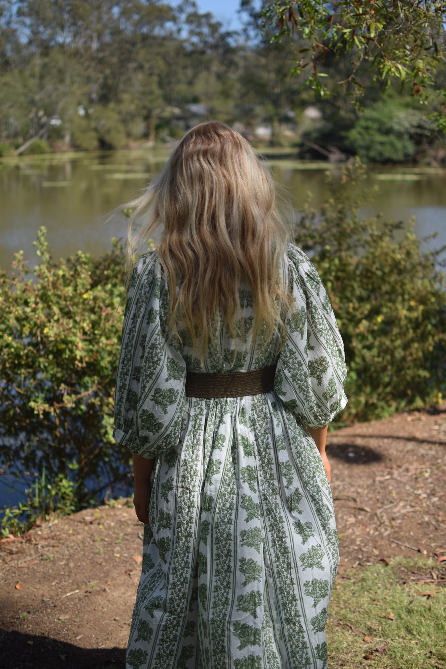 Ava Midi Dress - Green and White