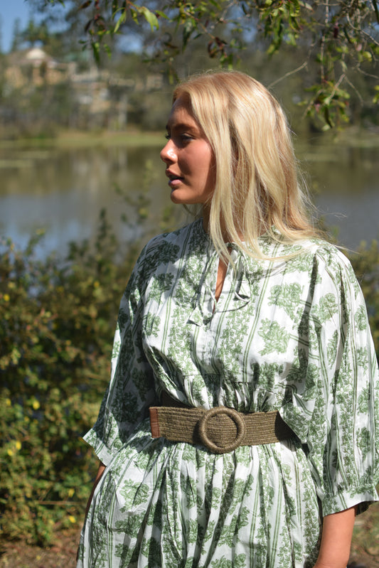 Ava Midi Dress - Green and White