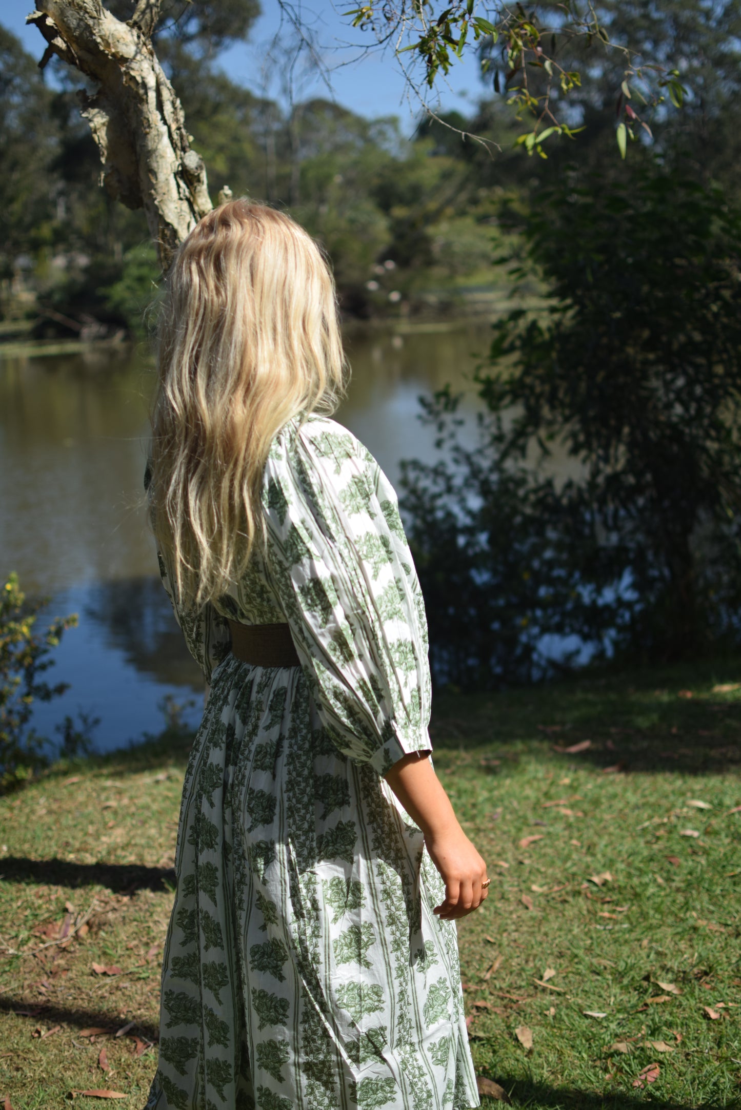 Ava Midi Dress - Green and White