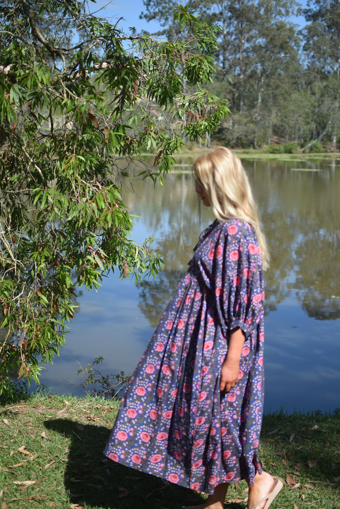 Ava Midi Dress - Blue and Pink