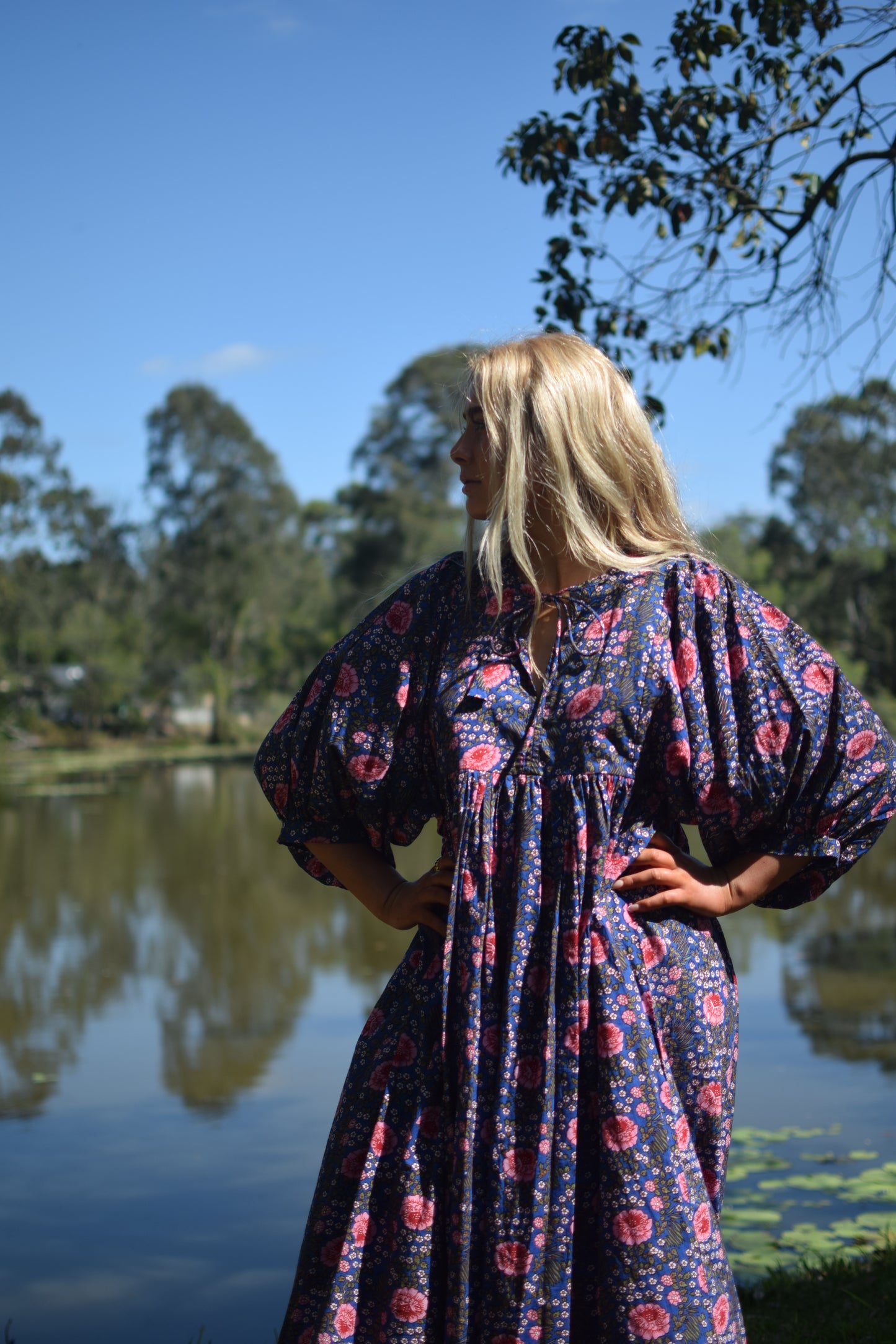 Ava Midi Dress - Blue and Pink