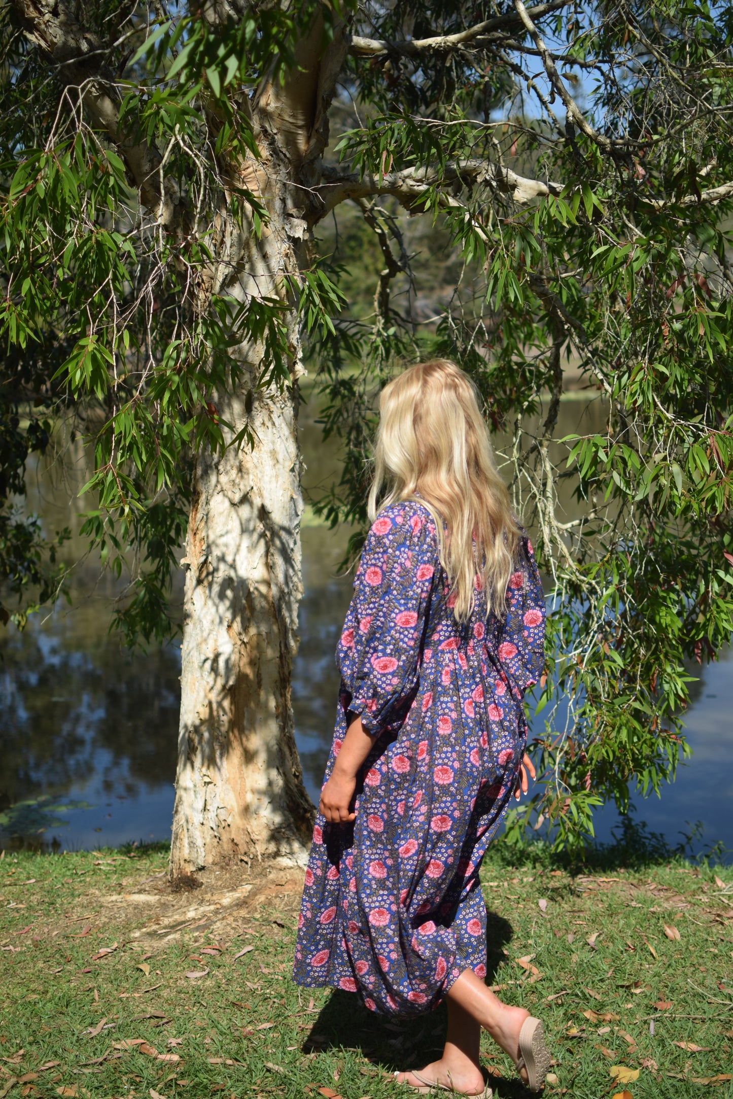 Ava Midi Dress - Blue and Pink