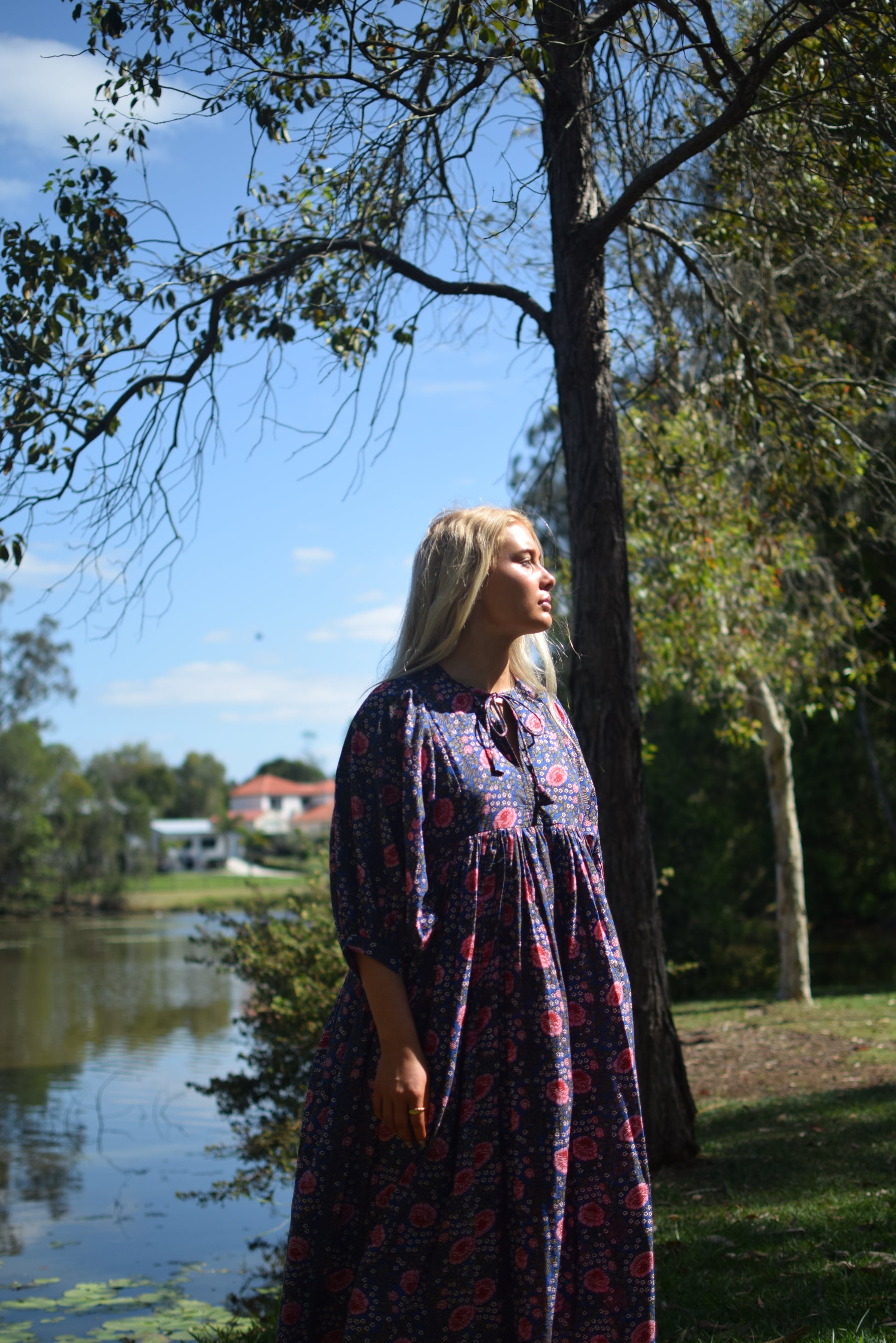 oversize ethical eco fashion hand block print dress in boho style bohemian style 1970's hippie eco friendly dress 100% cotton fabric organic