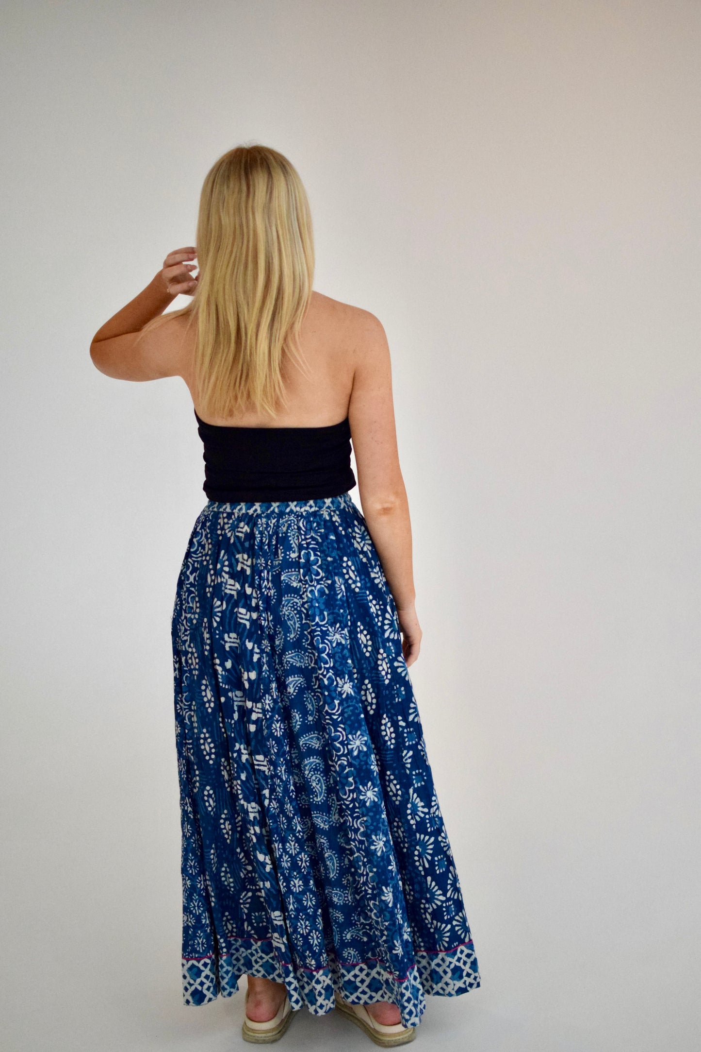 Rajasthani Skirt Maxi-  Indigo Blue Block Print
