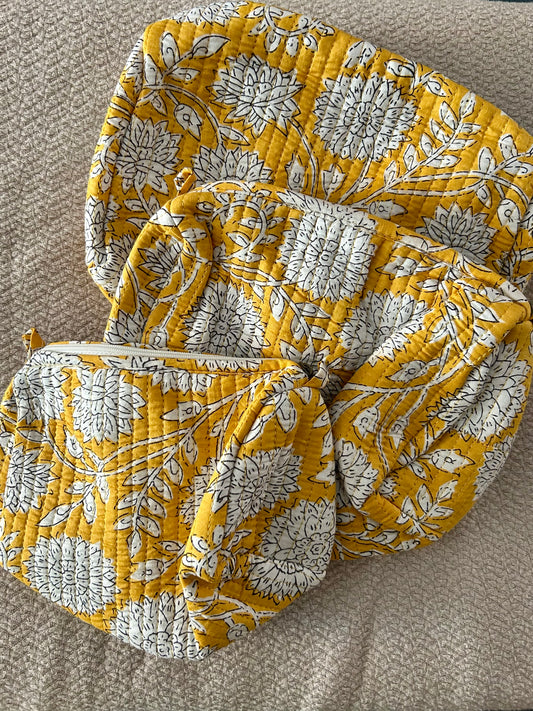 Hand Printed Bohemian Pouches Toiletry Bag Set of Three