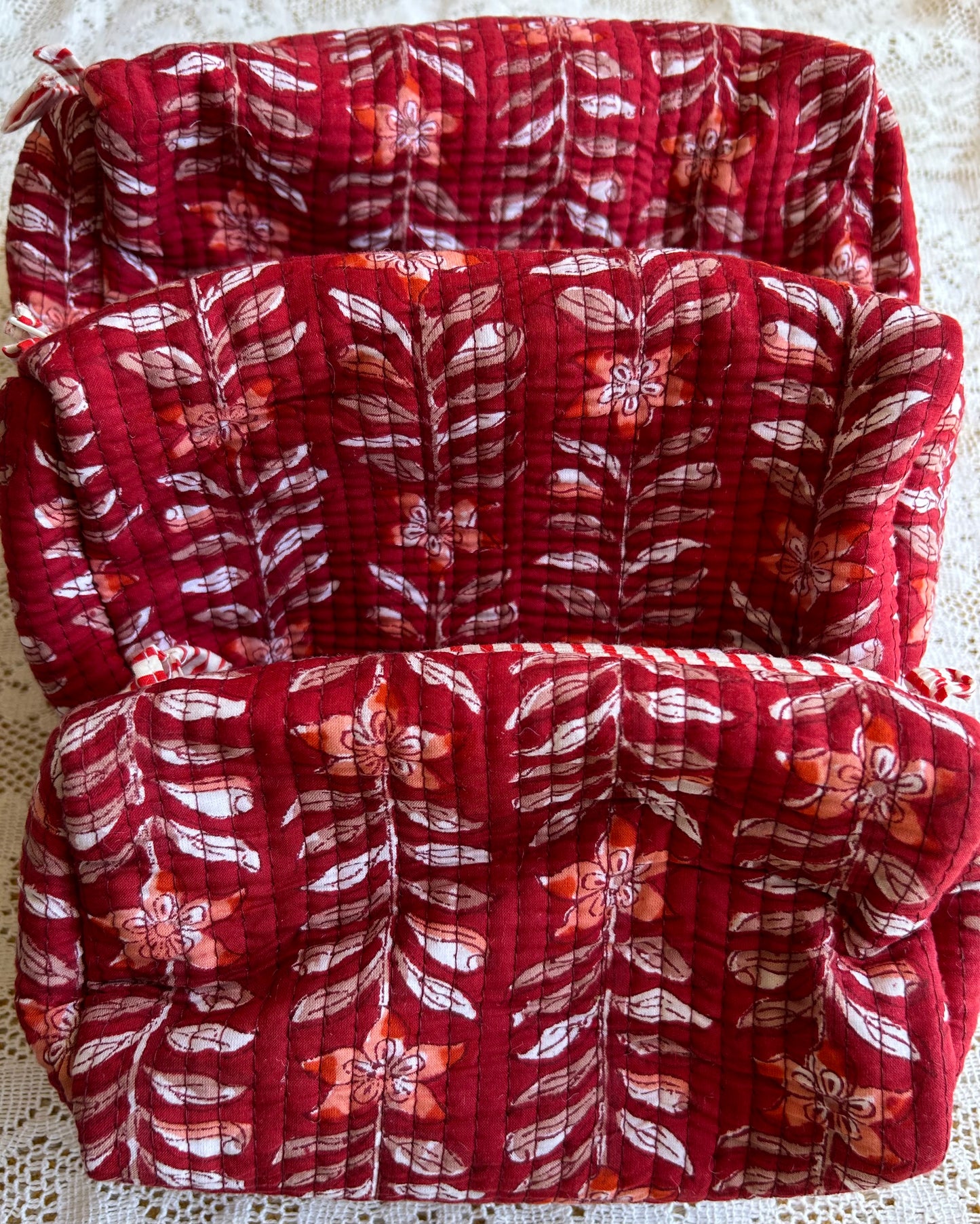 Hand Printed Bohemian Pouches Toiletry Bag Set of Three